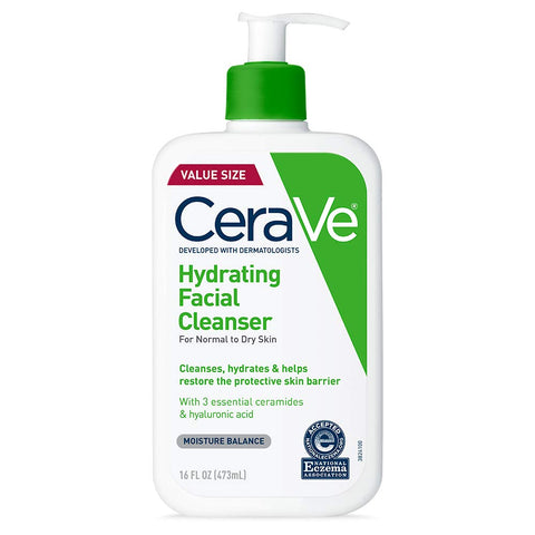 Hydrating Facial Cleanser | Moisturizing Face Wash for Dry Skin | Hyaluronic Acid + Ceramides + Glycerin | Hydrating Cleanser for Normal to Dry Skin | National Eczema Assosiation Certified