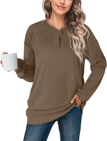 Womens Casual Sweatshirts Henley Button up Long Sleeve Tunic Tops