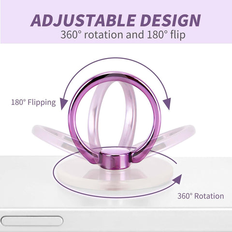 Purple  Clear Phone Ring Holder 2 Pack, Transparent Cell Phone Ring Grip 360°Rotation Finger Ring Stand, Phone Kickstand Compatible with Most of Phones, Tablet and Case