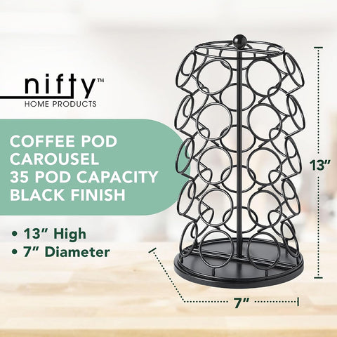 K Cup Holder – Compatible with K-Cups, Coffee Pod Carousel | 35 K Cup Holder, Spins 360-Degrees, Lazy Susan Platform, Modern Black Design, Home or Office Kitchen Counter Organizer