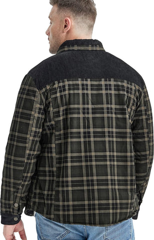 Men'S Outdoor Casual Fleece Sherpa Lined Flannel Plaid Button down Shirt Jacket