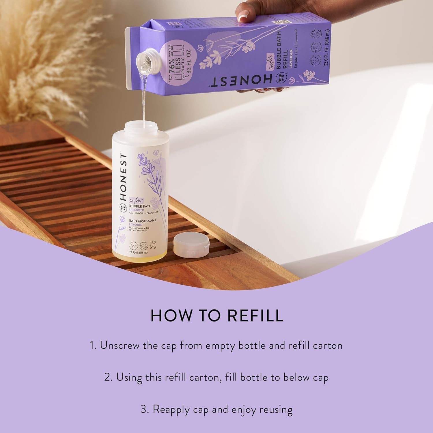 Foaming Bubble Bath Refill Carton | Gentle for Baby | Naturally Derived, Tear-Free, Hypoallergenic | Lavender Calm, 32 Fl Oz