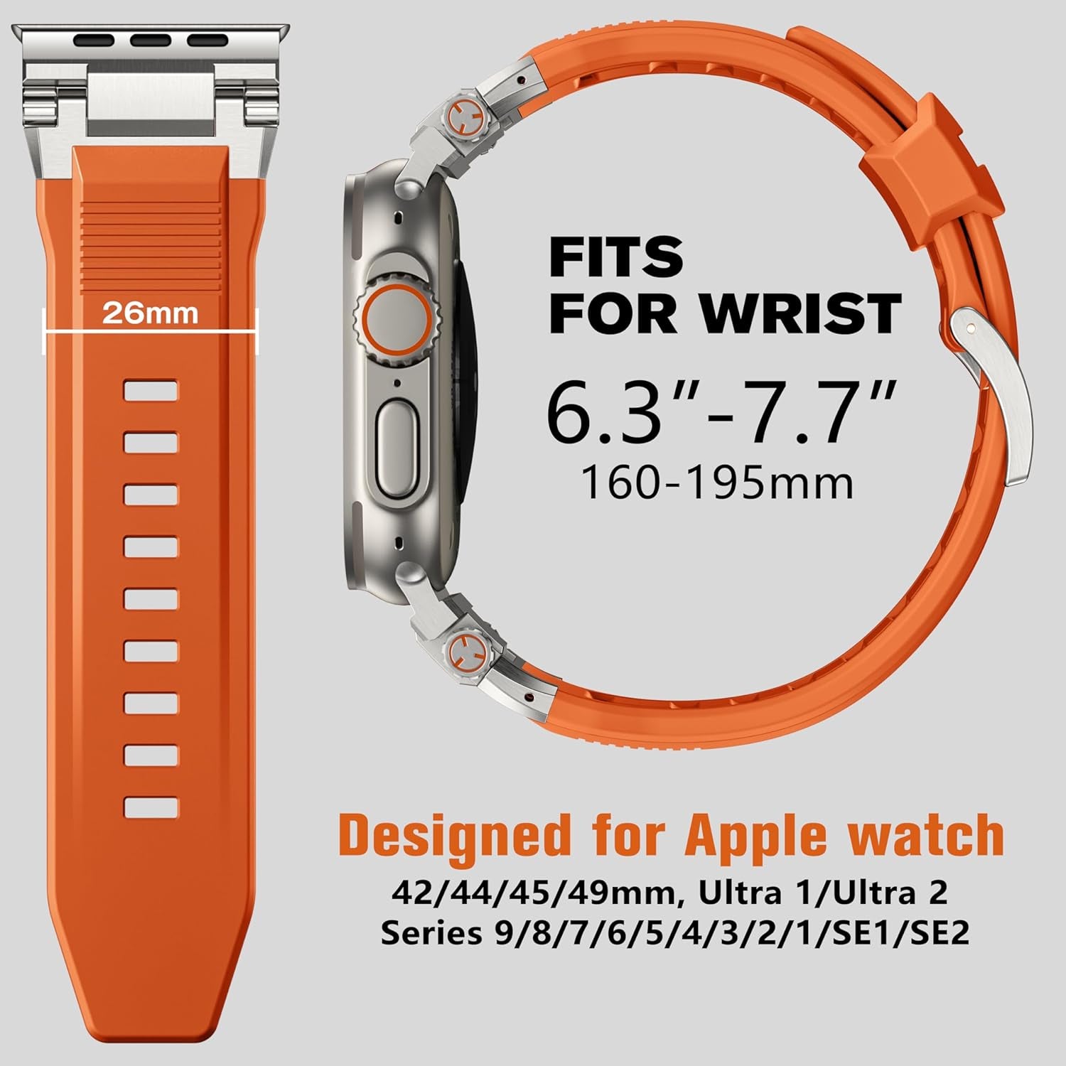 R-Lite Fit Magnetic Watchband + R-Steel FKM Rugged Bands Compatible with Apple Watch Ultra 2/Ultra Band 49Mm/45Mm/44Mm/42Mm for Men