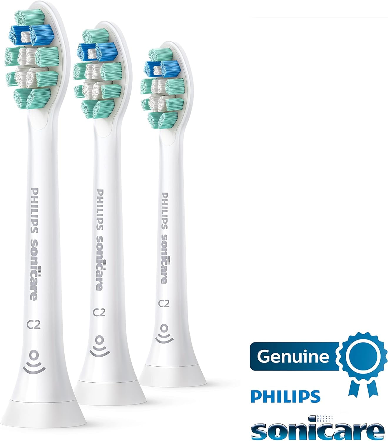 Genuine C2 Optimal Plaque Control Toothbrush Heads, 3 Brush Heads, White, HX9023/65