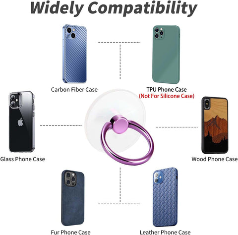 Purple  Clear Phone Ring Holder 2 Pack, Transparent Cell Phone Ring Grip 360°Rotation Finger Ring Stand, Phone Kickstand Compatible with Most of Phones, Tablet and Case