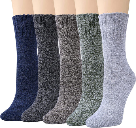 Pack of 5 Womens Winter Socks Warm Thick Knit Wool Soft Vintage Casual Crew Socks Gifts