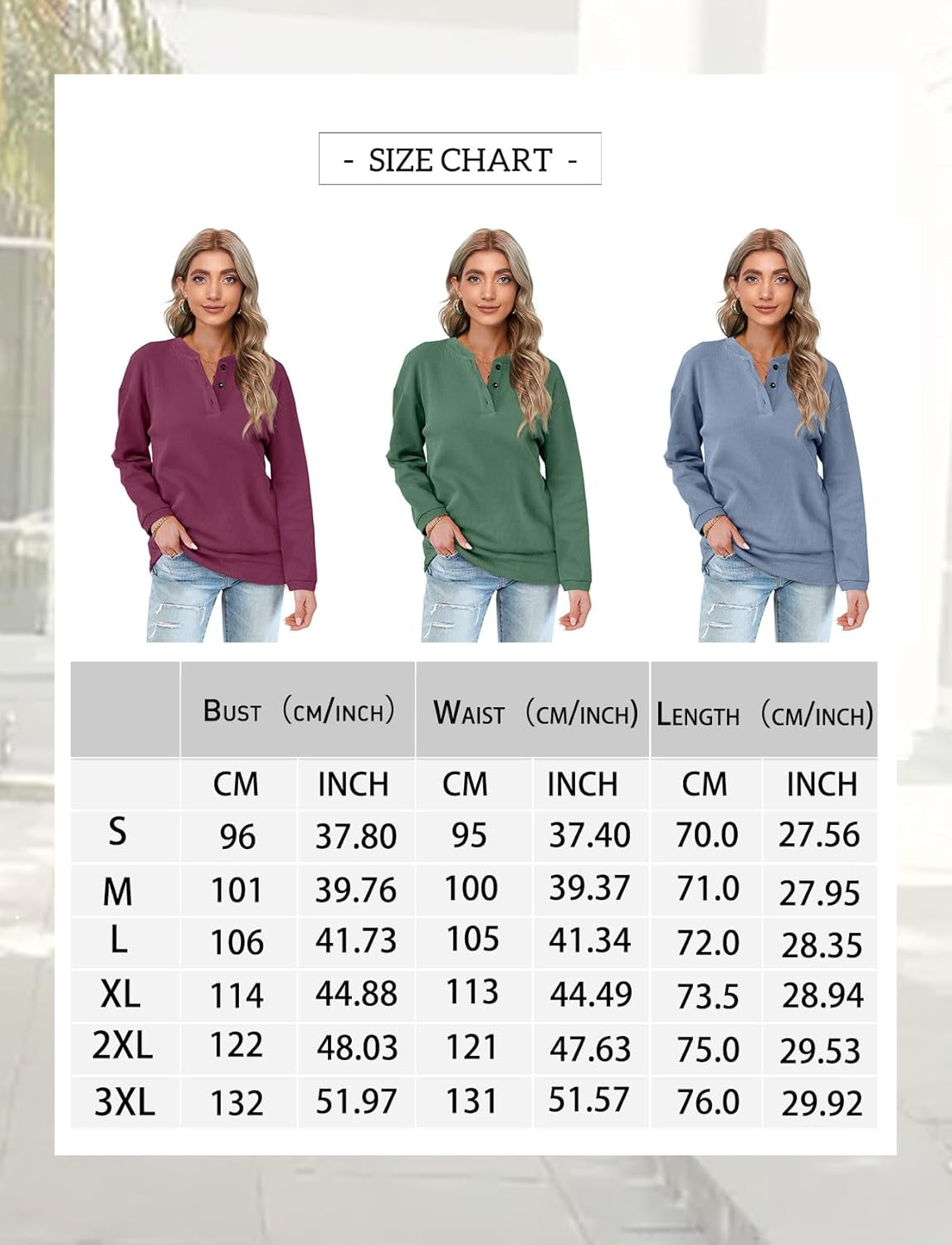 Womens Casual Sweatshirts Henley Button up Long Sleeve Tunic Tops