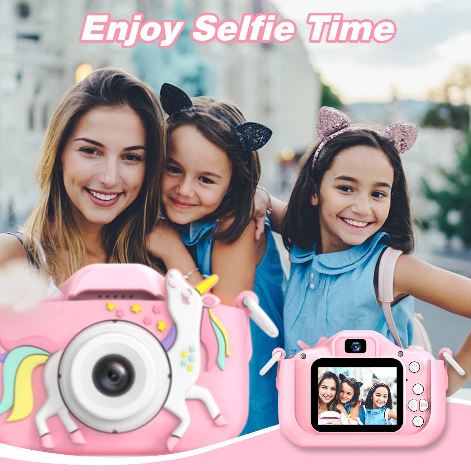 Kids Camera Toys for 3-8 Year Old Girls Boys,Children Digital Video Camcorder Camera with Cartoon Soft Silicone Cover, Best Chritmas Birthday Festival Gift for Kids - 32G SD Card Included