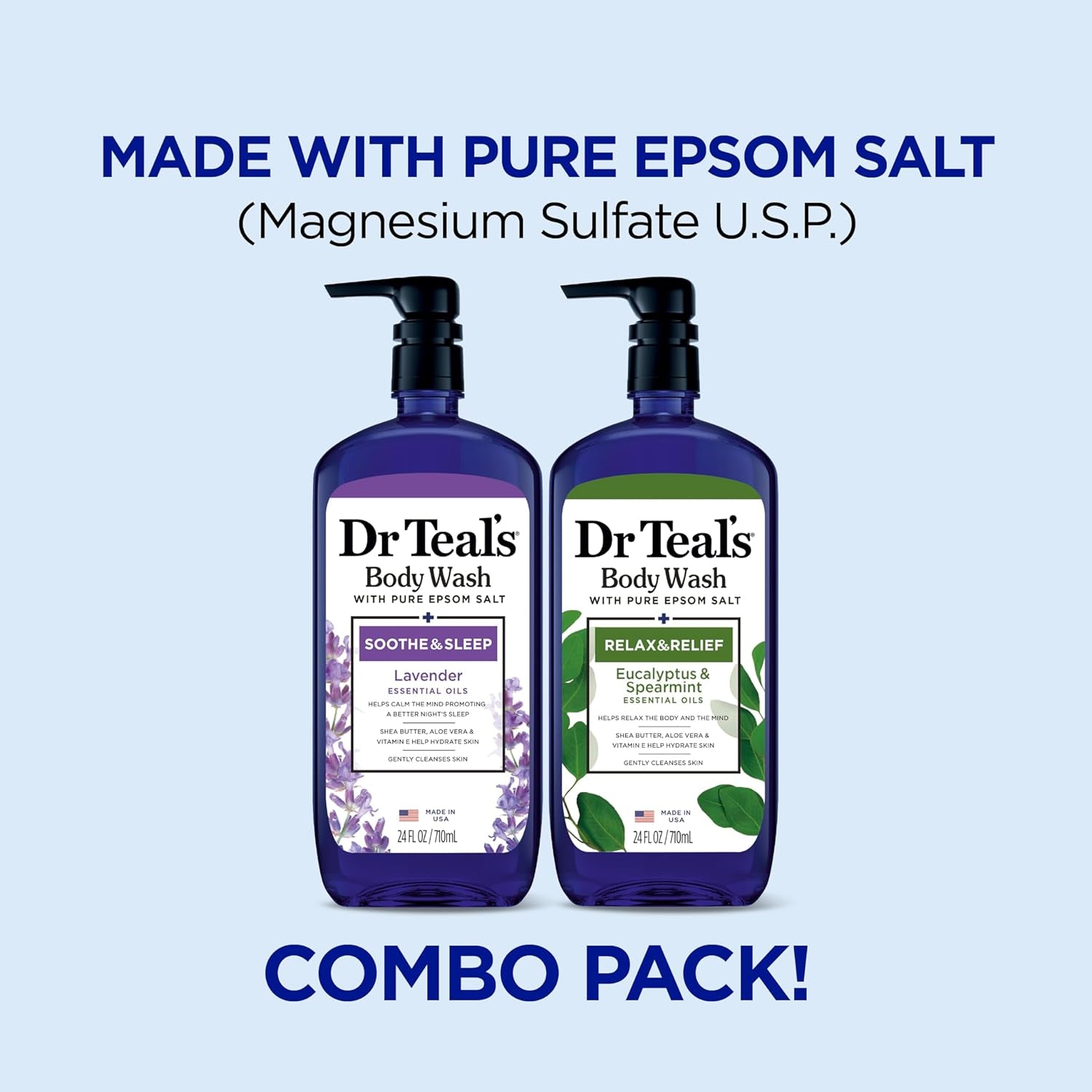 Body Wash with Pure Epsom Salt, Lavender & Eucalyptus, 24 Fl Oz (Pack of 2)