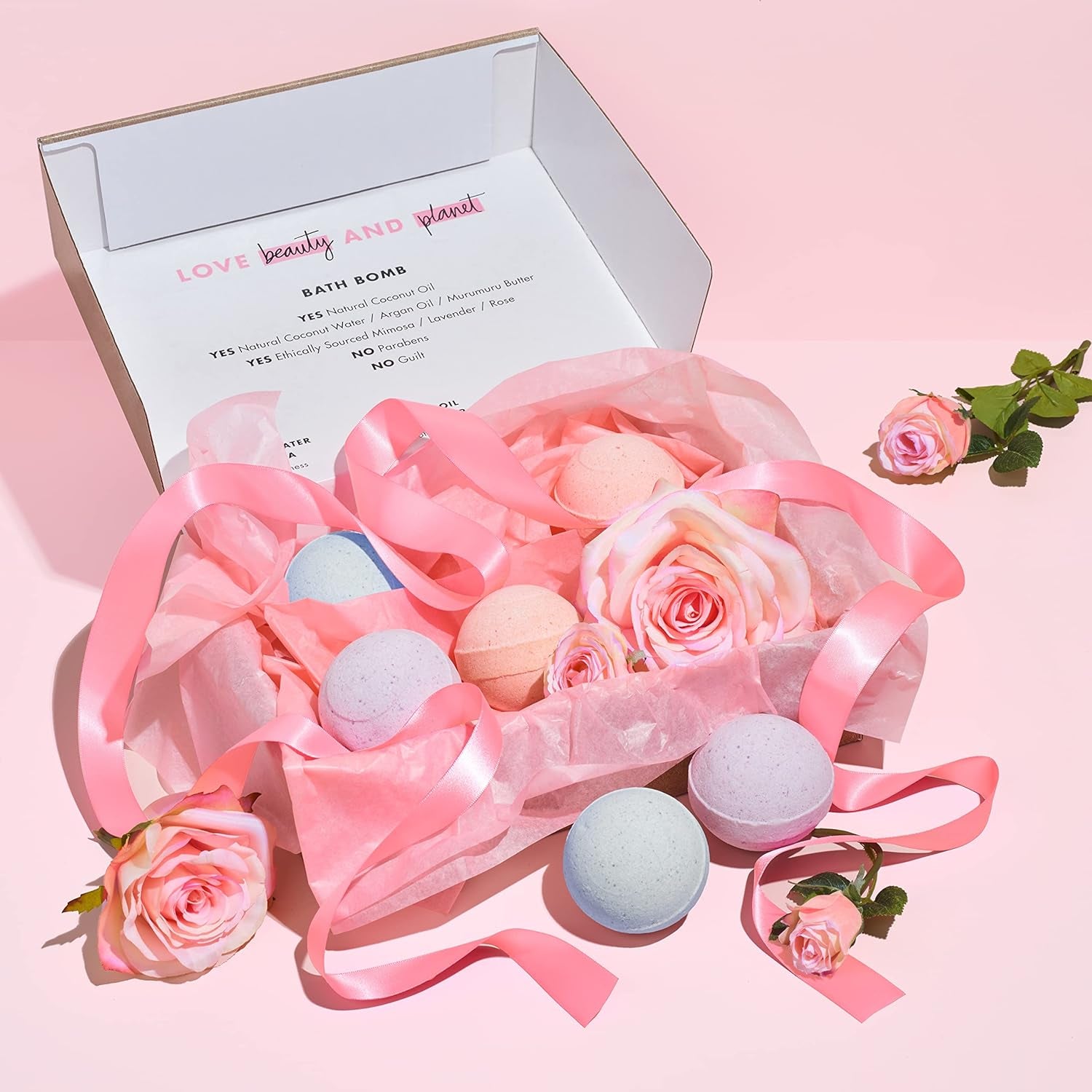 Bath Bombs Gift Set Gift Ideas for Her, Wife, Bath and Body Pampering Gift Set Murumuru Butter and Rose, Coconut Water and Mimosa Flower, Argan Oil and Lavender Paraben Free