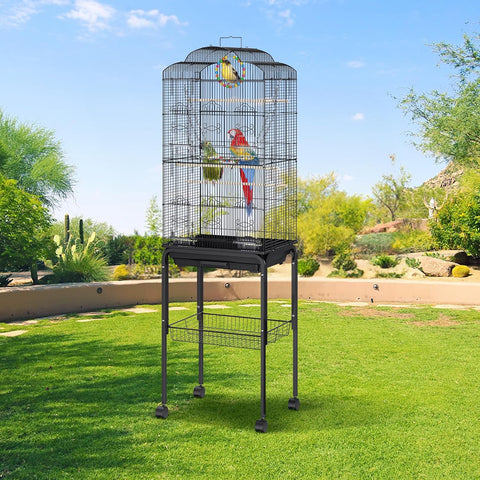 60 Inch Flight Bird Cage, Metal Large Parakeet Cages for Cockatiels Parrot Budgies Lovebirds Canaries, Pet Big Bird Cage with Rolling Stand and Hanging Toys