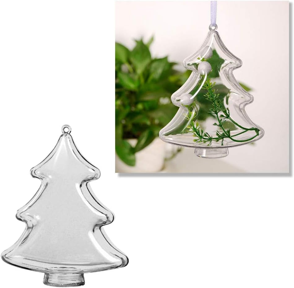 10PCS 10Cm DIY Clear Plastic Fillable Christmas Tree Shaped Ball Craft Ornament Hang Decorations