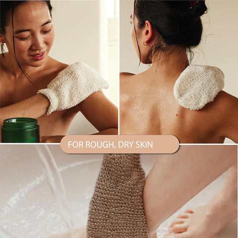 TADA Natural Beauty Exfoliating Gloves Shower, Body Scrubber, Body Massage and Body Scrubs for Bath and Shower