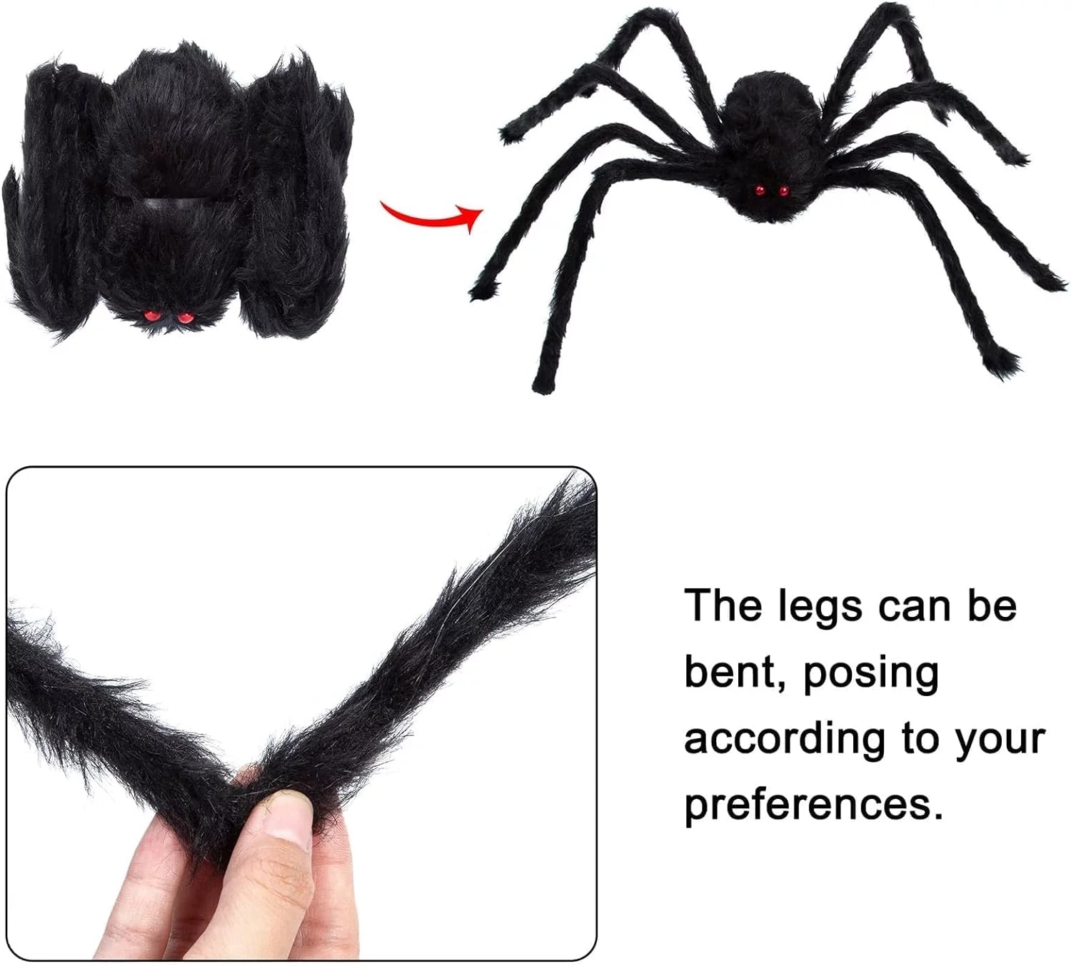 7 Pcs Halloween Spider Decorations, Scary Spider Props Halloween Outdoor Decoration (36", 24", 20", 20", 12", 12", 12")