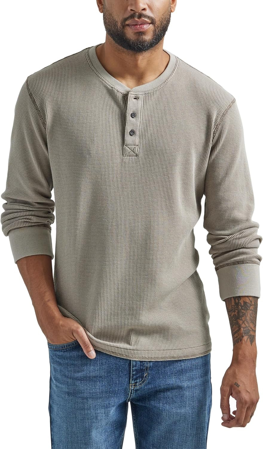 Men'S Long Sleeve Waffle Henley