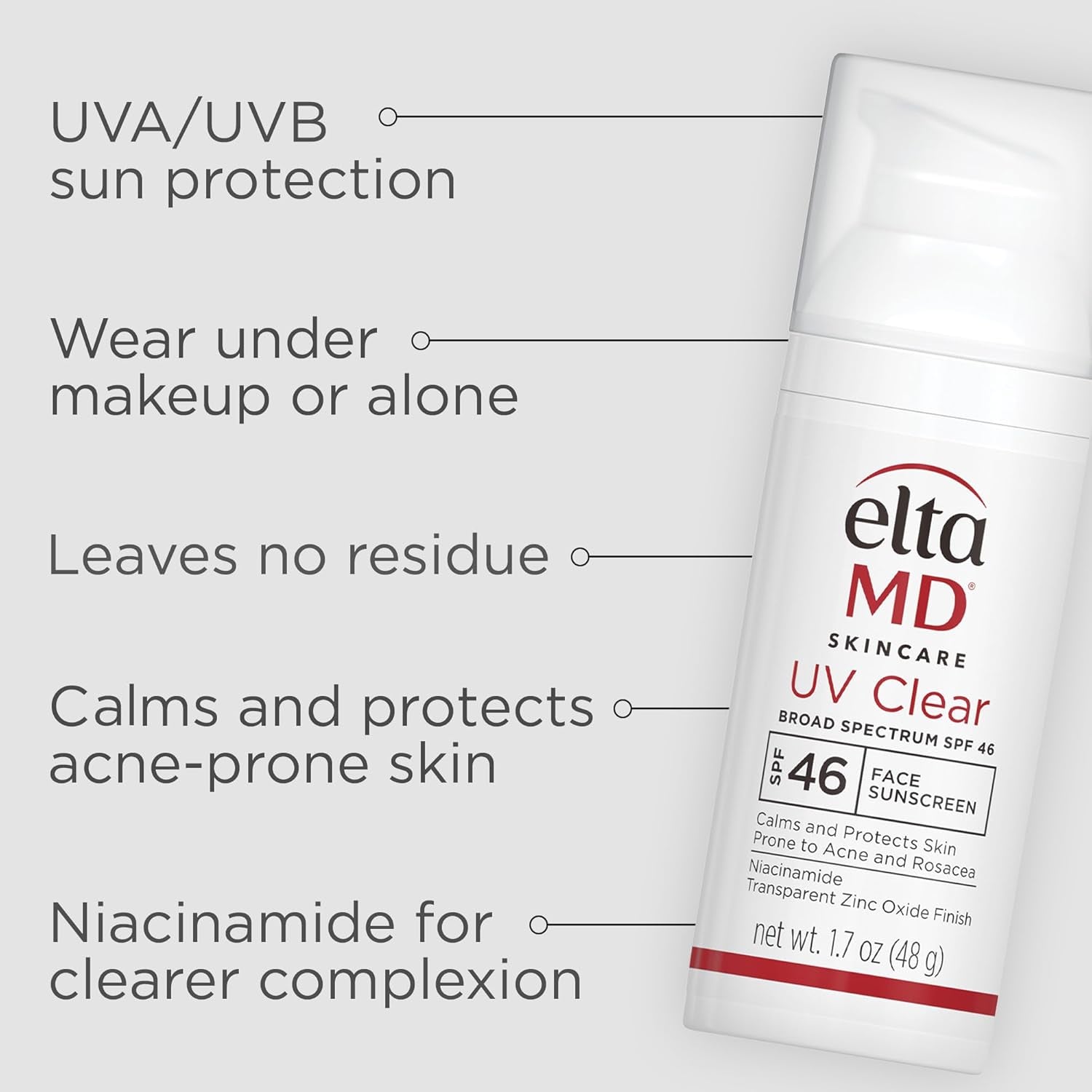 UV Clear Face Sunscreen, Oil Free Sunscreen with Zinc Oxide, Dermatologist Recommended Sunscreen