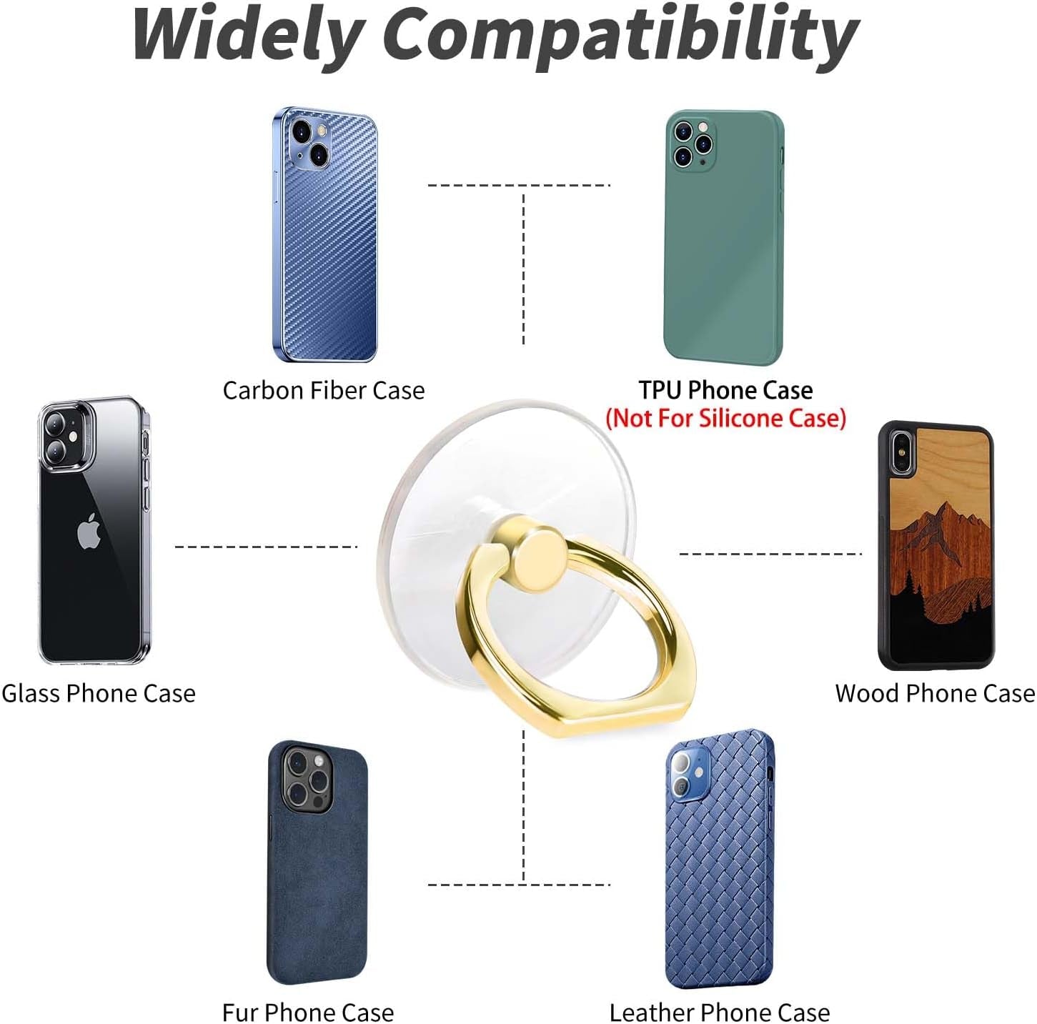 Cell Phone Ring Holder, Transparent Ring Holder 360°Rotation Finger Ring Stand, Clear Cell Phone Kickstand Compatible with Most of Phones, Tablet and Case, (1Silver+1Black+1Rose Gold+1Gold)