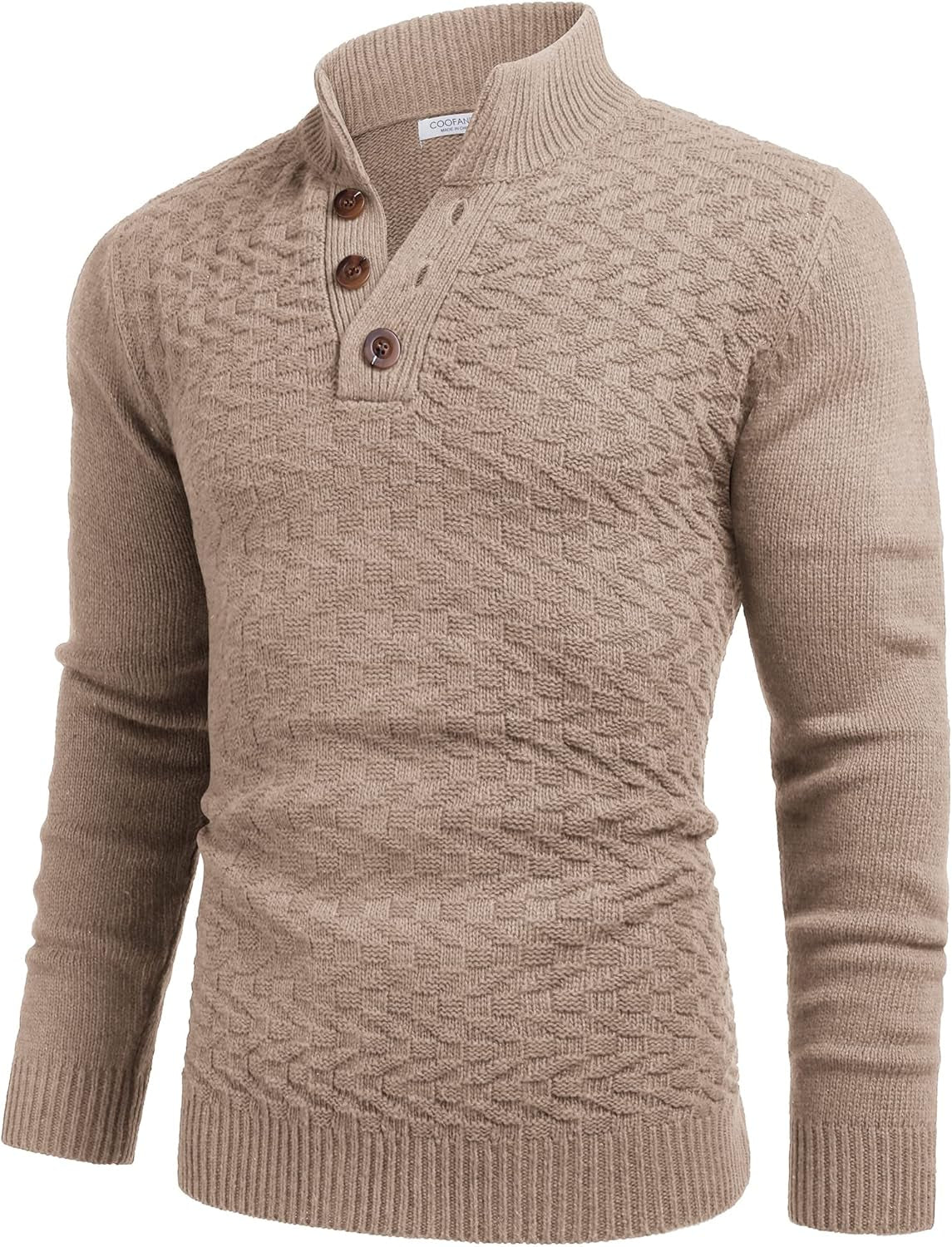 Men Mock Neck Button Sweater Casual Knitted Sweaters Fashion Henley Sweater