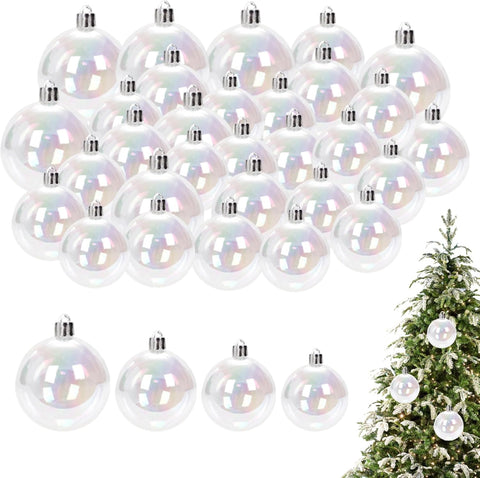 30PCS Clear Ornament Balls 6/5/4/3Cm Clear Plastic Baubles Fillable Bauble to Fill Transparent Empty Ball Christmas Ornament Hanging Ball for Xmas Wedding Party DIY Crafts Decorations