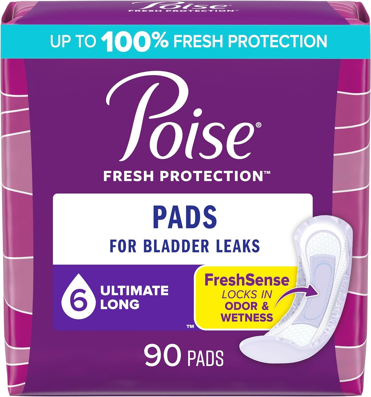 Incontinence Pads & Postpartum Incontinence Pads, 6 Drop Ultimate Absorbency, Long Length, 90 Count, Packaging May Vary