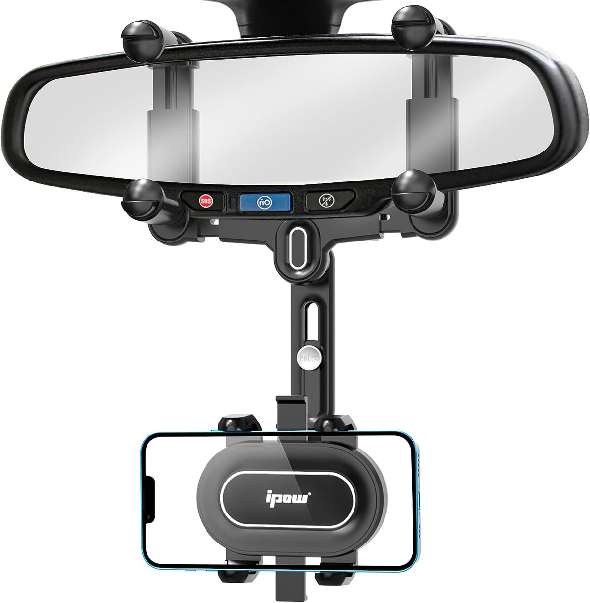 Large Rearview Mirror Phone Holder for Car 360°Rotatable and Retractable, 2023 Upgraded Four Corners Fixed Anti-Shake Multifunctional Design for All Phones and All Car Rearview Mirror with Button