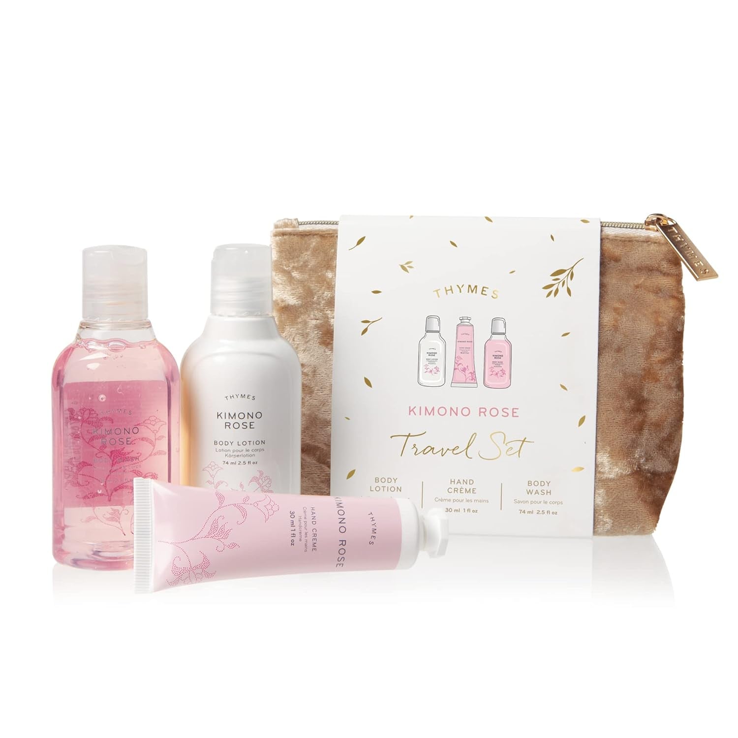 Travel Set and Beauty Bag - Contains Body Wash, Body Lotion & Hand Cream - Kimono Rose