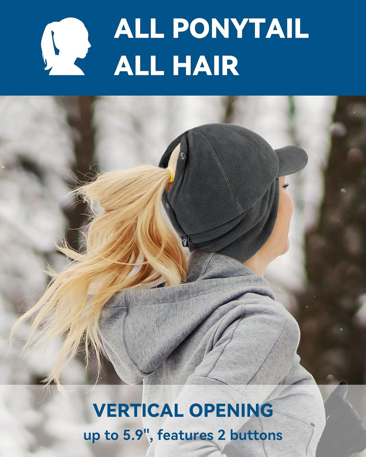 Women'S Stretchy Fleece Ponytail Hat with Earflap - Vertical Ponytail Hole Winter Hat for Any Hair