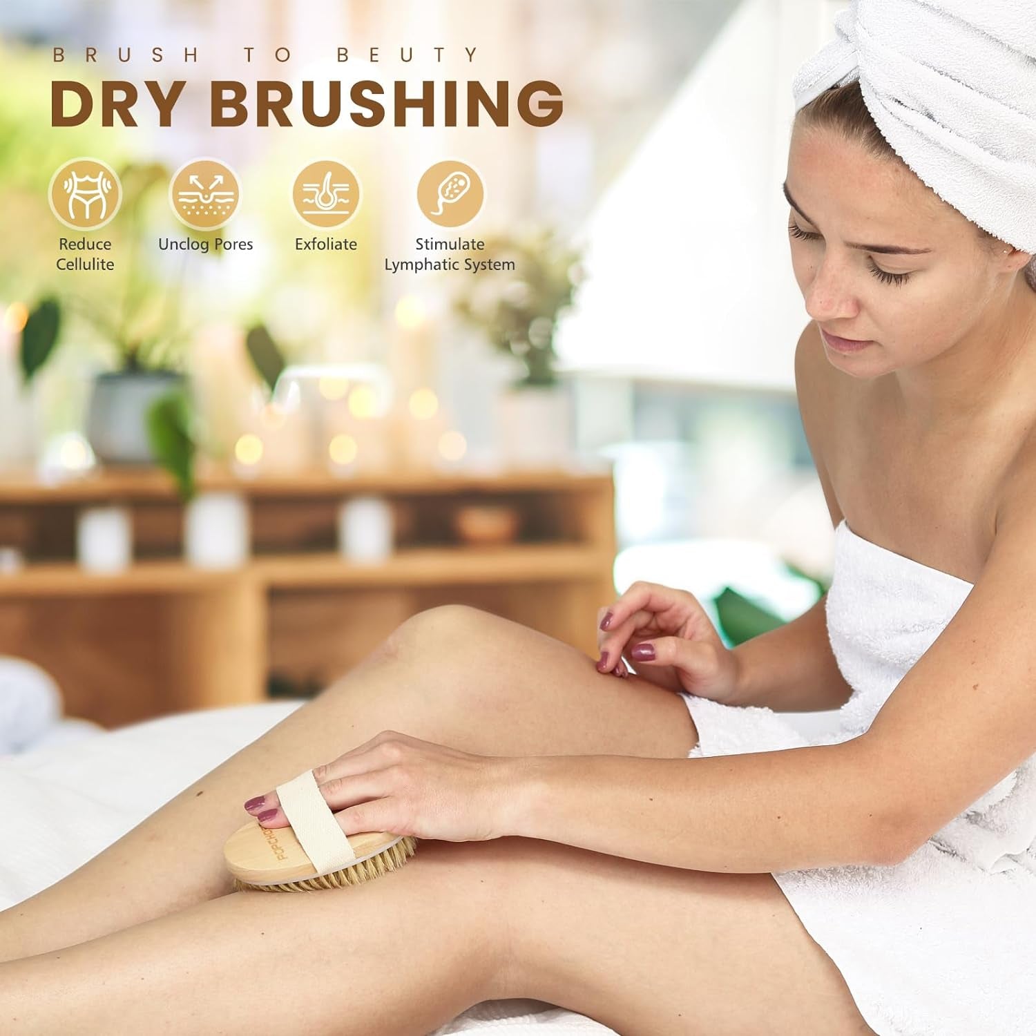 Dry Brushing Body Brush, Natural Bristle Dry Skin Exfoliating Brush Body Scrub for Flawless Skin, Cellulite Treatment, Lymphatic Drainage and Blood Circulation Improvement