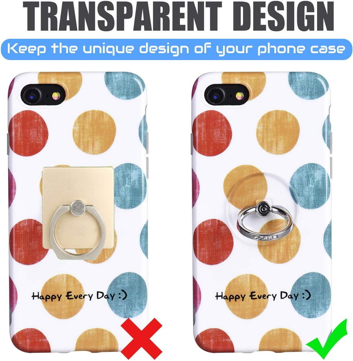 Transparent Phone Ring Holder Grip -  Clear Cell Phone Ring Stand Holder Finger Grip Kickstand 360° Rotation, Compatible with Most of Phones, Tablets and Case (2 Aquamarine Diamond)