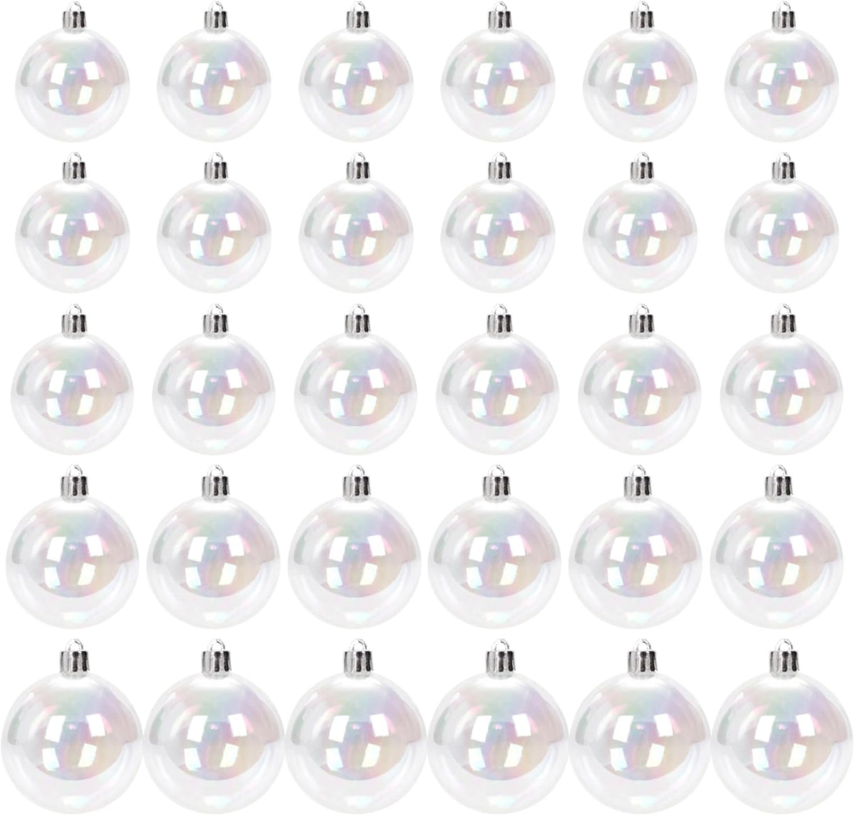 30PCS Clear Ornament Balls 6/5/4/3Cm Clear Plastic Baubles Fillable Bauble to Fill Transparent Empty Ball Christmas Ornament Hanging Ball for Xmas Wedding Party DIY Crafts Decorations