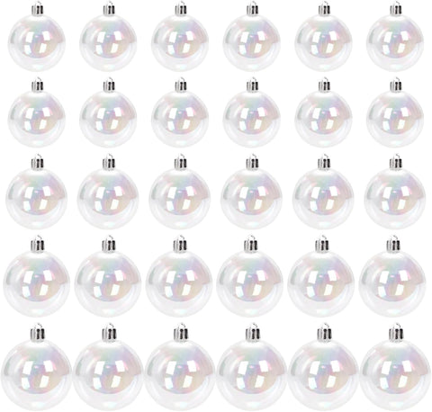 30PCS Clear Ornament Balls 6/5/4/3Cm Clear Plastic Baubles Fillable Bauble to Fill Transparent Empty Ball Christmas Ornament Hanging Ball for Xmas Wedding Party DIY Crafts Decorations