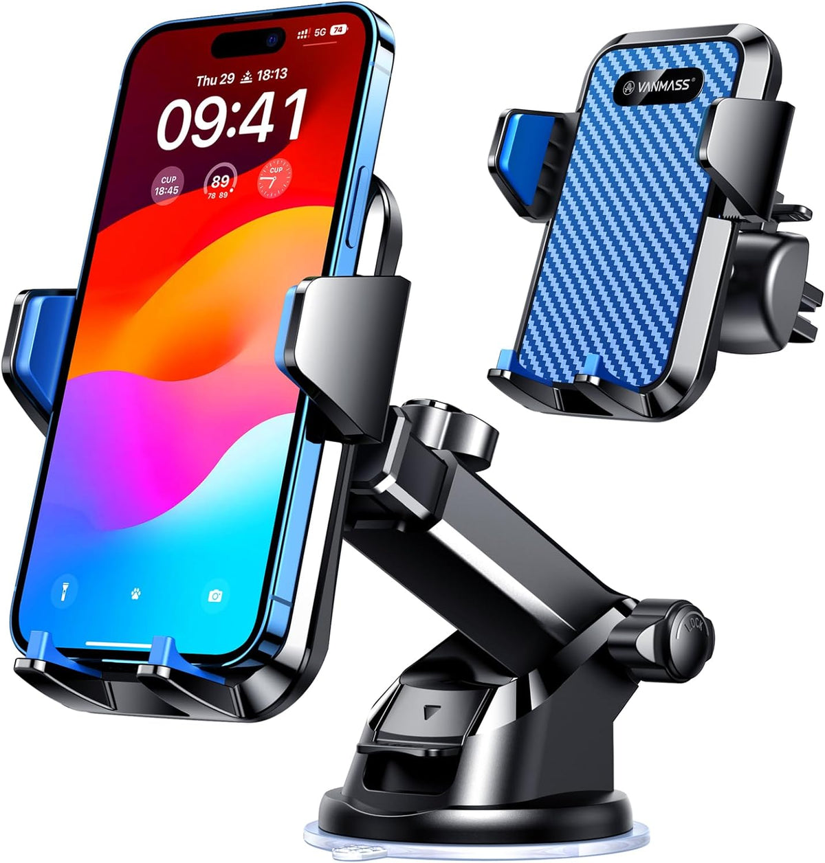 2024【65+LBS Strongest Suction & Military-Grade】 Newest Car Phone Mount【Patent & Safety】 Cell Phone Holder Truck Stand for Dashboard Windshield Vent for Iphone 15 Pro Max 14 Samsung, Blue