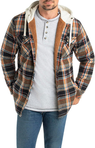 Men'S Camp Night Berber Lined Hooded Flannel Shirt Jacket