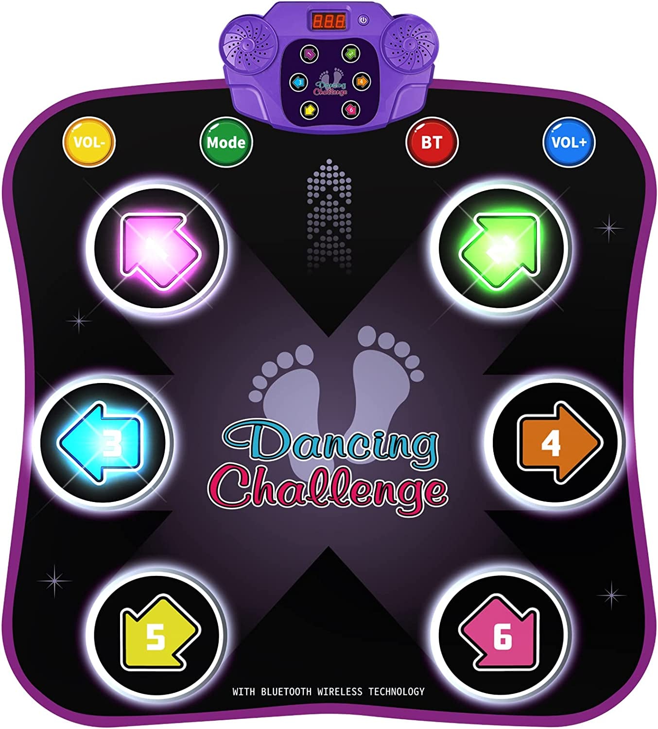 Dance Mat Toys for 3-12 Year Old Kids, Electronic Dance Pad with Light-Up 6-Button Wireless Bluetooth, Music Dance with 5 Game Modes, Birthday Toys Gifts for 3 4 5 6 7 8 9 10+ Year Old Girls