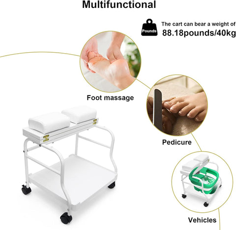 Beauty Salon Nail or Foot Bath Spa Portable Esthetician Trolley Cart for Foot Rest Pedicure Manicure Funiture Massage Table Salon Supplies 2 Way Use 2 Color Option  (White)