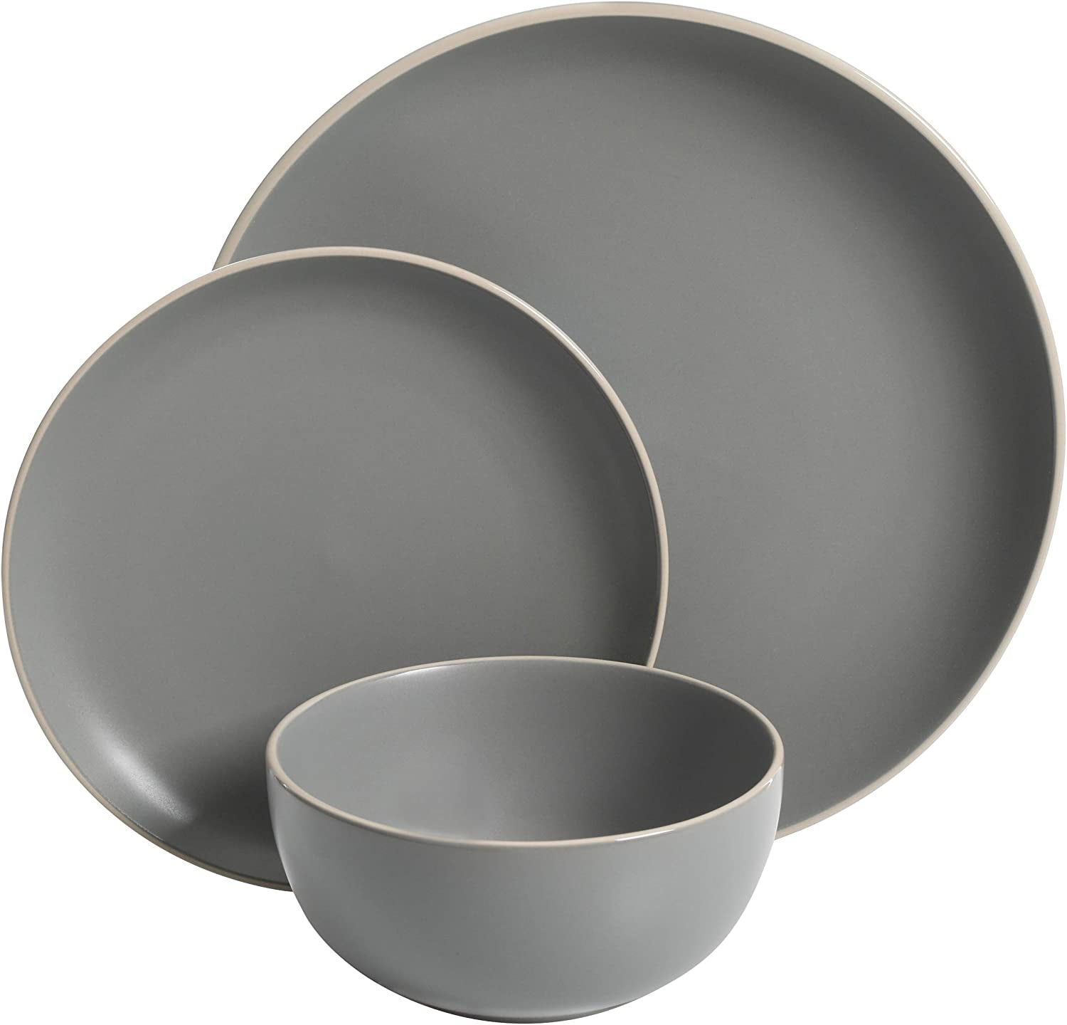 Home Rockaway 12-Piece Dinnerware Set Service for 4, Grey Matte -