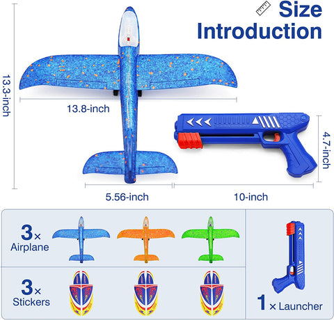 3 Pack Foam Airplane Launcher Toys, 2 Flight Mode Glider Plane,Kids Flying Toy,3 4 5 6 7 8 9 10 11 12 Year Old Boys Girls Gifts,Outdoor Sport Party Favor