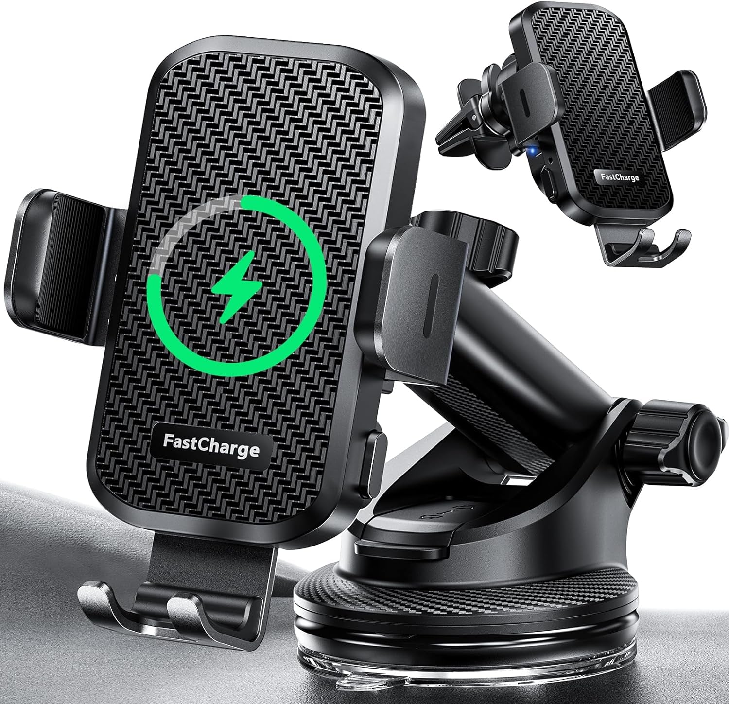 Wireless Car Charger with Phone Holder Mount, 15W Fast Charging Auto Clamping Phone Holders for You Car Windshield Dashboard Air Vent Accessories for Iphone, Samsung Galaxy, Google, Etc