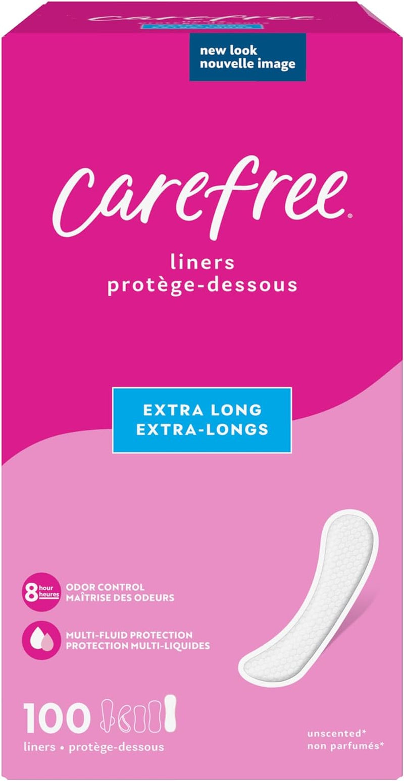 Panty Liners for Women, Extra Long, Unwrapped, Unscented, 100Ct |Pantiliners,  Liners, Daily Liners for Women, Light Periods and Leaks, 8-Hour Odor Control|100Ct (Packaging May Vary)