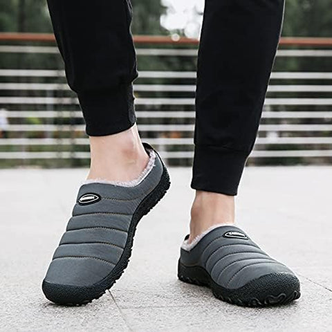 Mens Womens Winter Warm Slippers with Fuzzy Plush Lining Slip on House Shoes Indoor Outdoor Anti-Skid Rubber Sole