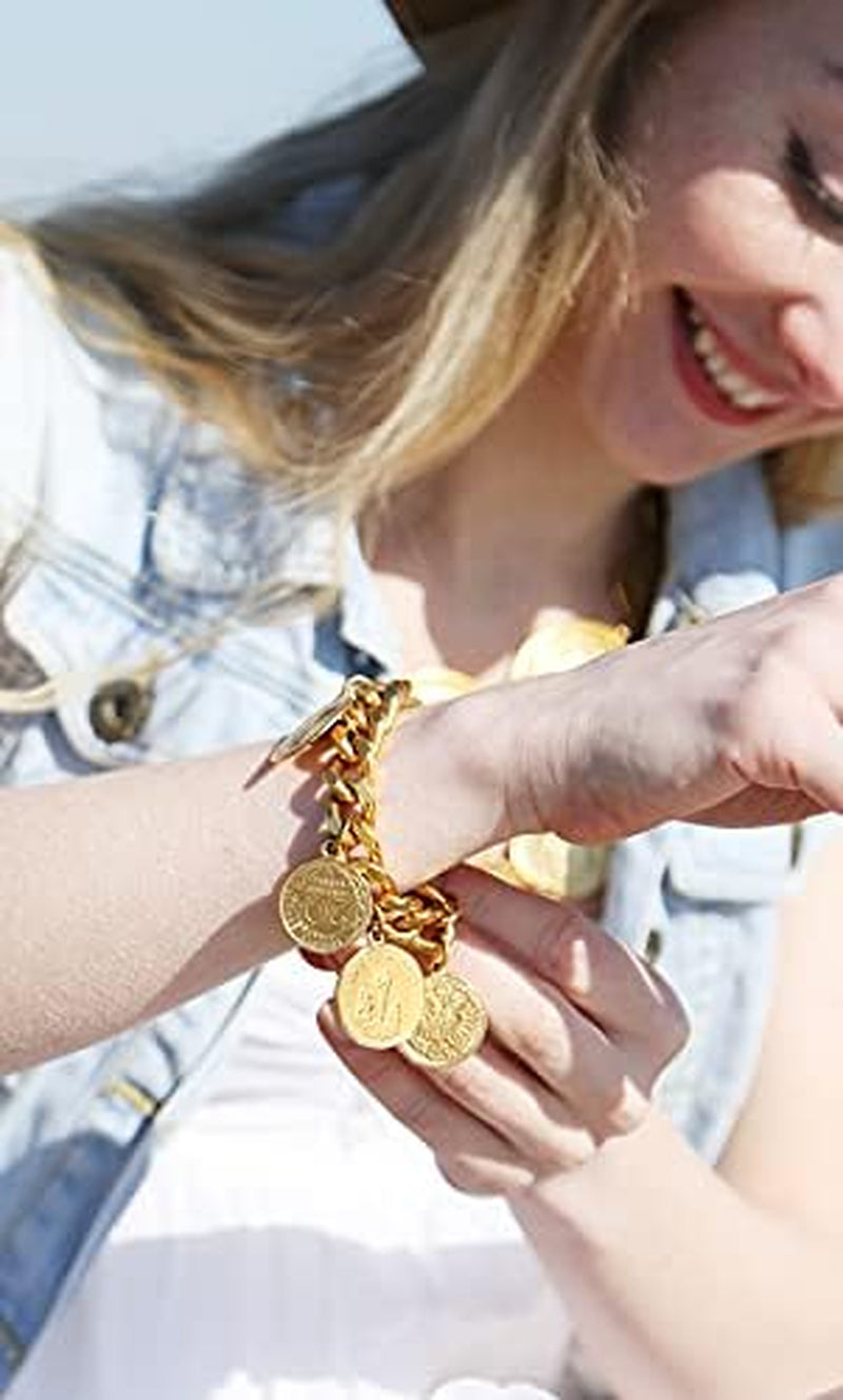 Ben-Amun "Moroccan Coins" Bracelet, Vintage, Elegant, Luxury Jewelry for Women, 7 Inch", 24K Gold