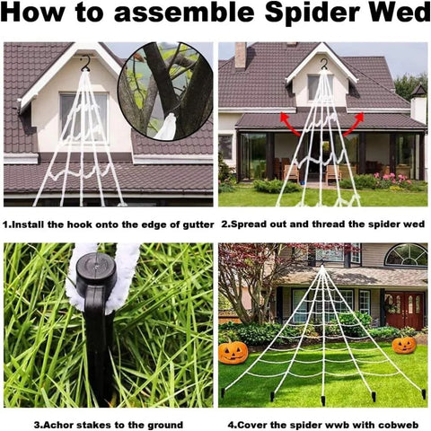 Halloween Spider Decorations Set 5Ft Giant Spider 16.4Ft Spider Webs 20 Small Spiders Cotton Wool Yard Home Party Haunted Decor