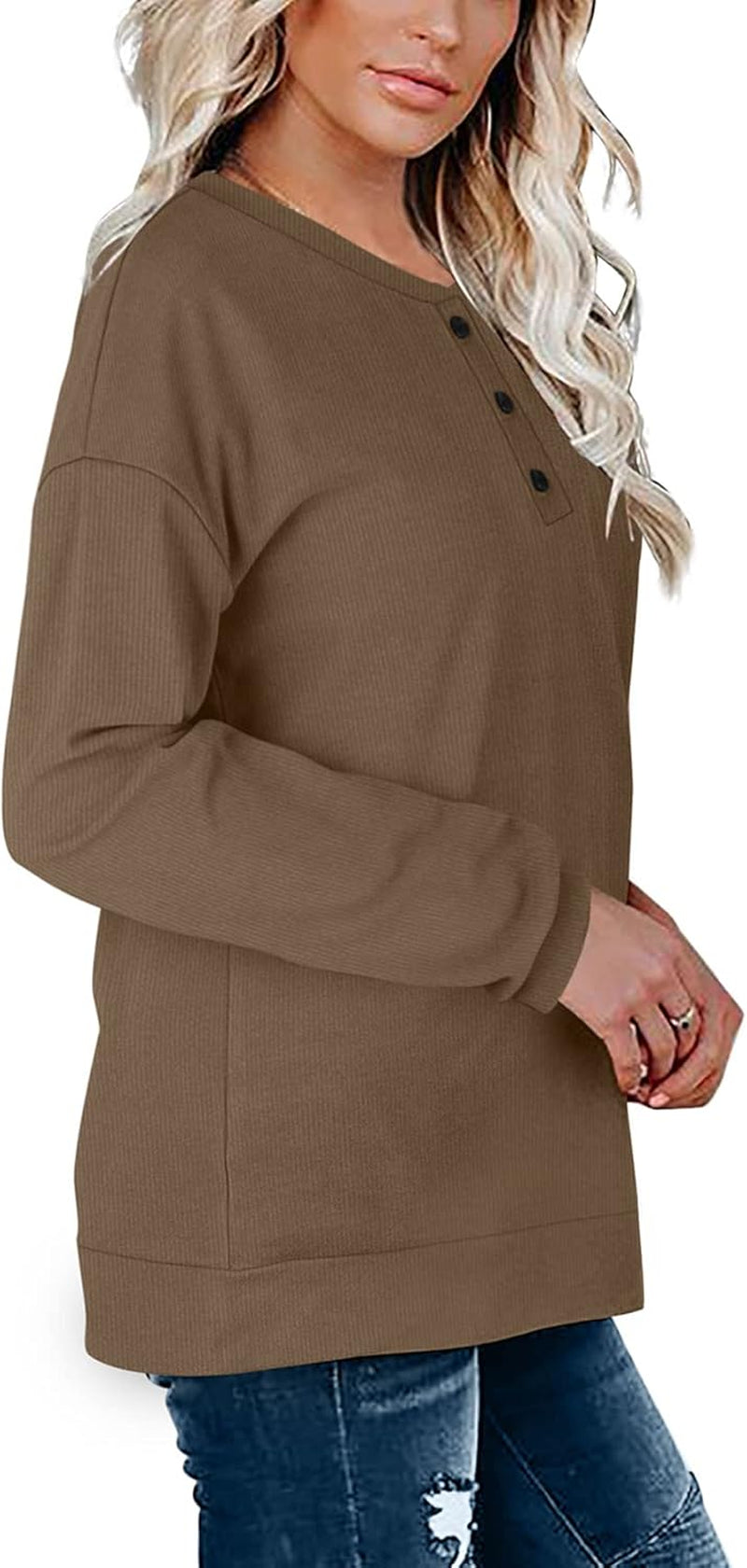 Womens Casual Sweatshirts Henley Button up Long Sleeve Tunic Tops