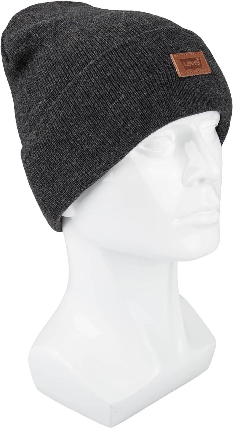 All Season Comfy Leather Logo Patch Cuffed Hero Beanie