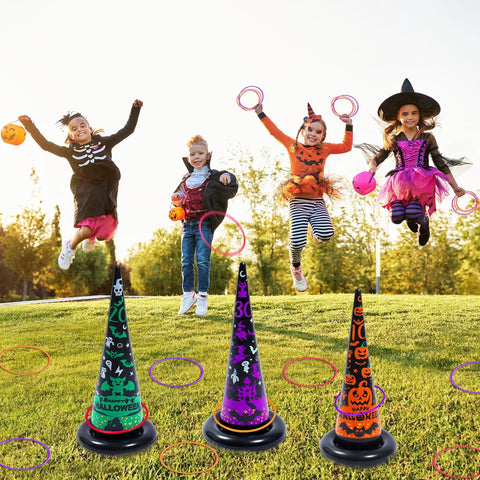 Halloween Party Games, Inflatable Witch Hat Ring Toss Game Halloween Carnival Indoor Outdoor Game Garden Toys for Kids Adults Family Games Supplies