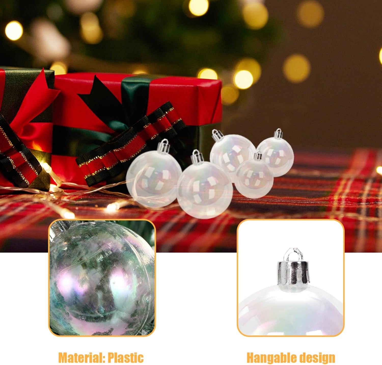 30PCS Clear Ornament Balls 6/5/4/3Cm Clear Plastic Baubles Fillable Bauble to Fill Transparent Empty Ball Christmas Ornament Hanging Ball for Xmas Wedding Party DIY Crafts Decorations