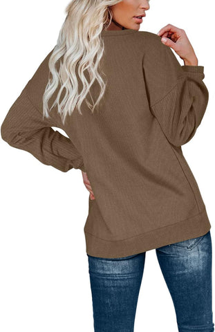 Womens Casual Sweatshirts Henley Button up Long Sleeve Tunic Tops