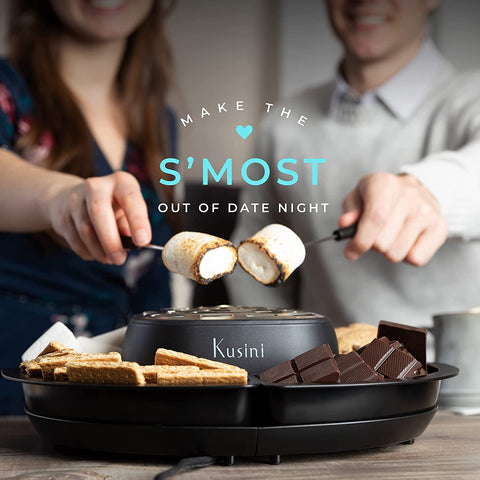 Smores Maker Tabletop Indoor - Flameless Electric Marshmallow Roaster – 4 Detachable Trays & 4 Roasting Forks – Gift Set & Date Night Idea. Movie Night Supplies & Housewarming Gift