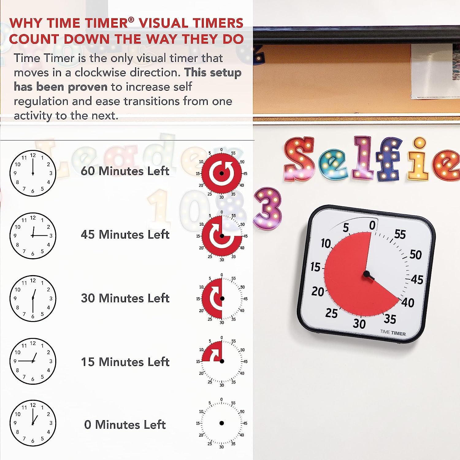 12 Inch Visual Timer 60 Minute Kids Desk Countdown Clock with Dry Erase Activity Card, Also Magnetic for Classroom, Homeschooling Study Tool, Task Reminder, Home and Kitchen Timer