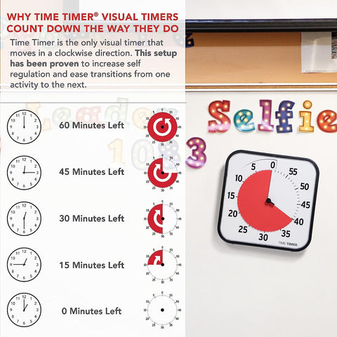 12 Inch Visual Timer 60 Minute Kids Desk Countdown Clock with Dry Erase Activity Card, Also Magnetic for Classroom, Homeschooling Study Tool, Task Reminder, Home and Kitchen Timer